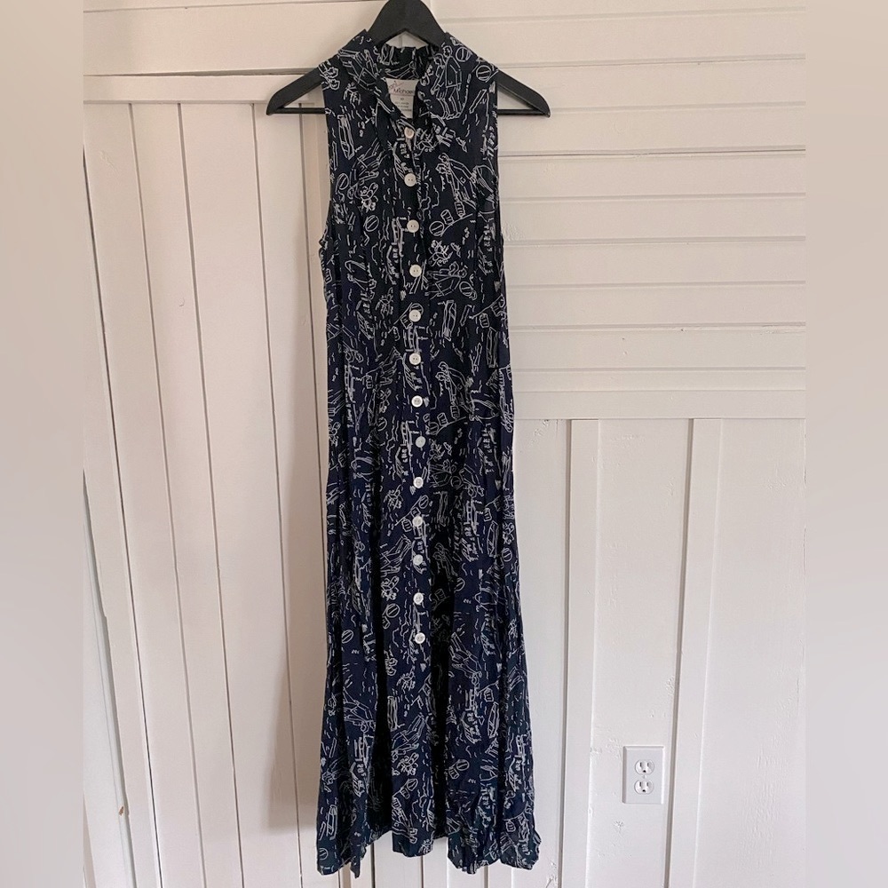VTG Y2K Dani Michael’s Opal Buttons Tie Back Peter Pan Collar Maxi Dress Sz 10